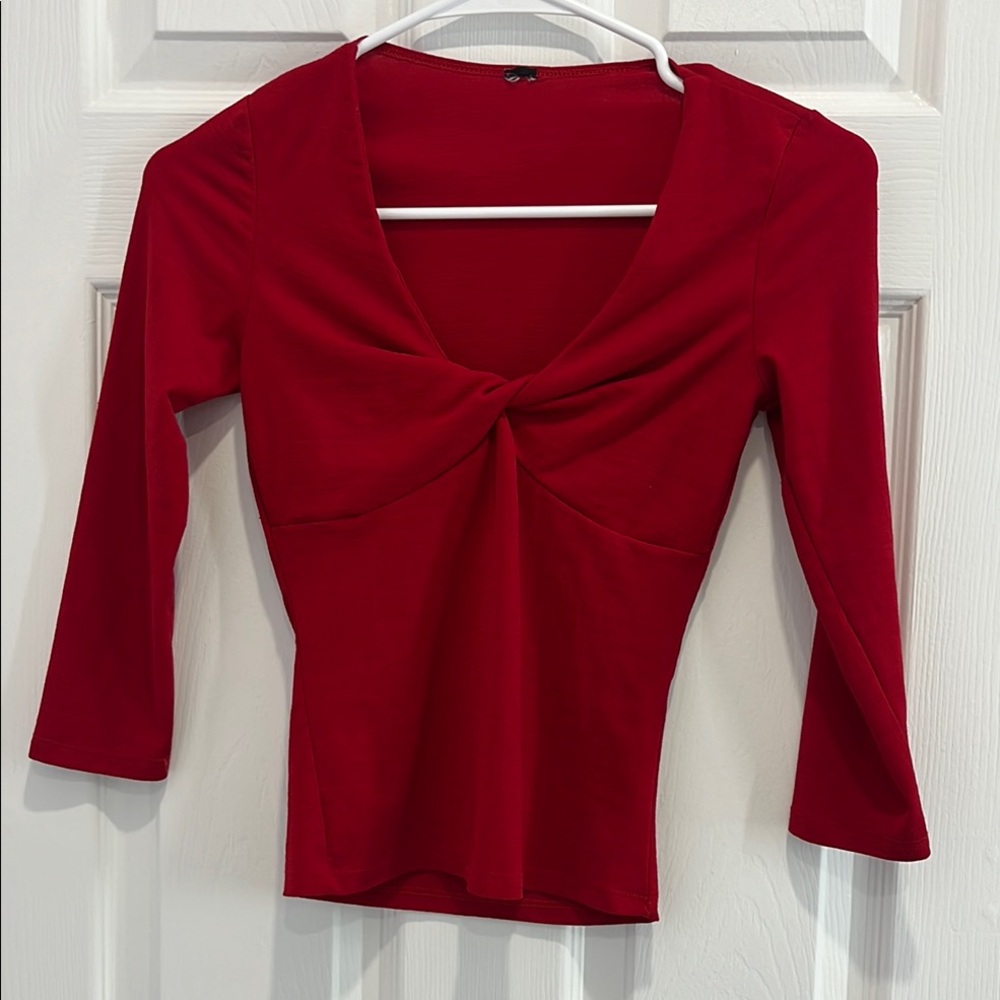 Red V-Neck Twist Front Top